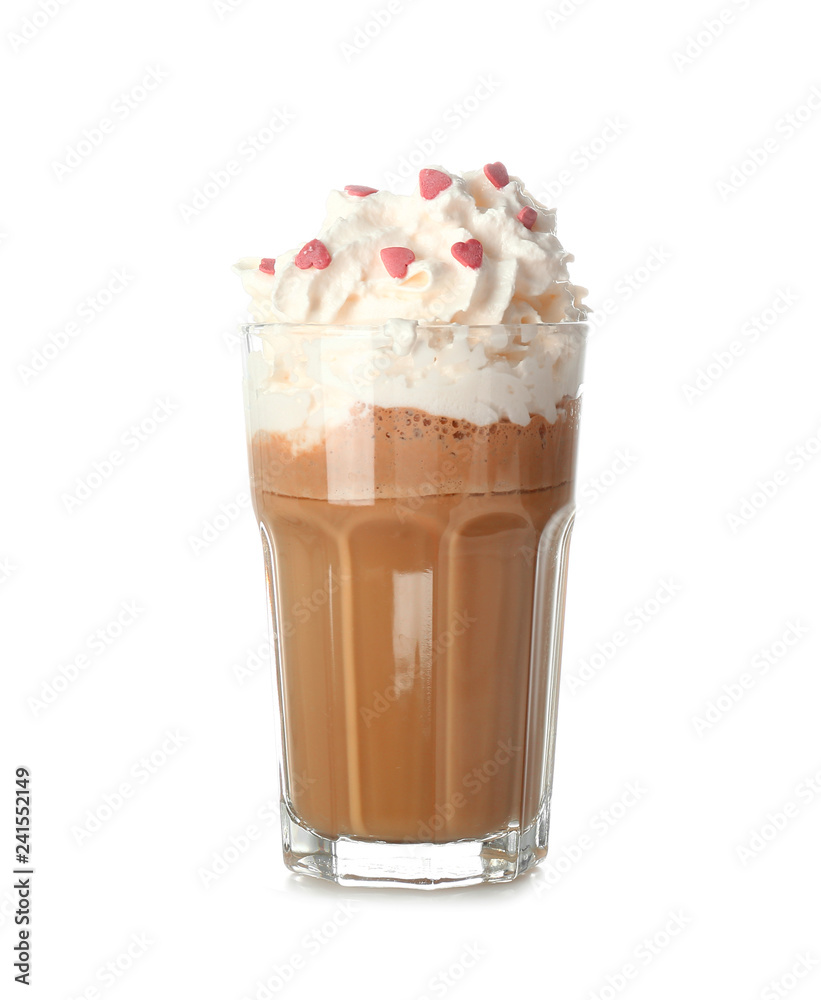 Glass of tasty coffee milkshake on white background Glass of tasty coffee milkshake on white background
