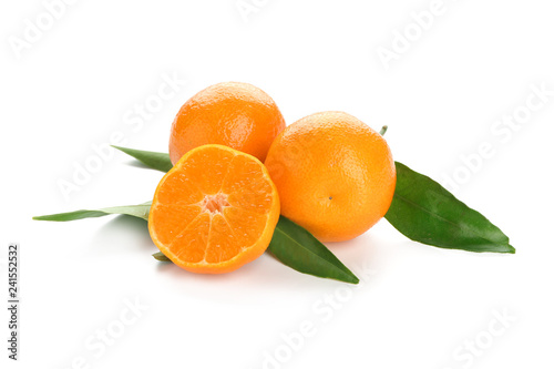 Tasty juicy tangerines on white background