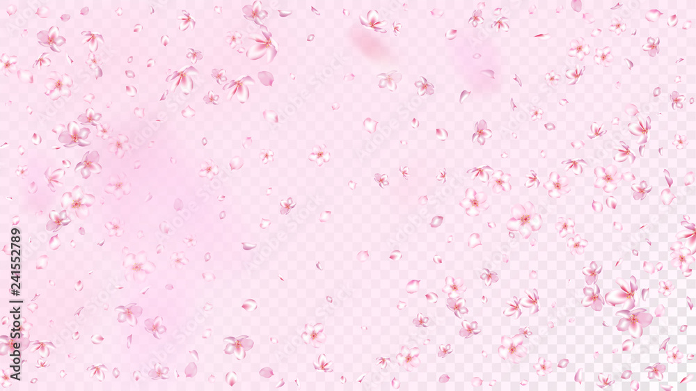 Nice Sakura Blossom Isolated Vector. Feminine Blowing 3d Petals Wedding Border. Japanese Nature Flowers Wallpaper. Valentine, Mother's Day Tender Nice Sakura Blossom Isolated on Rose