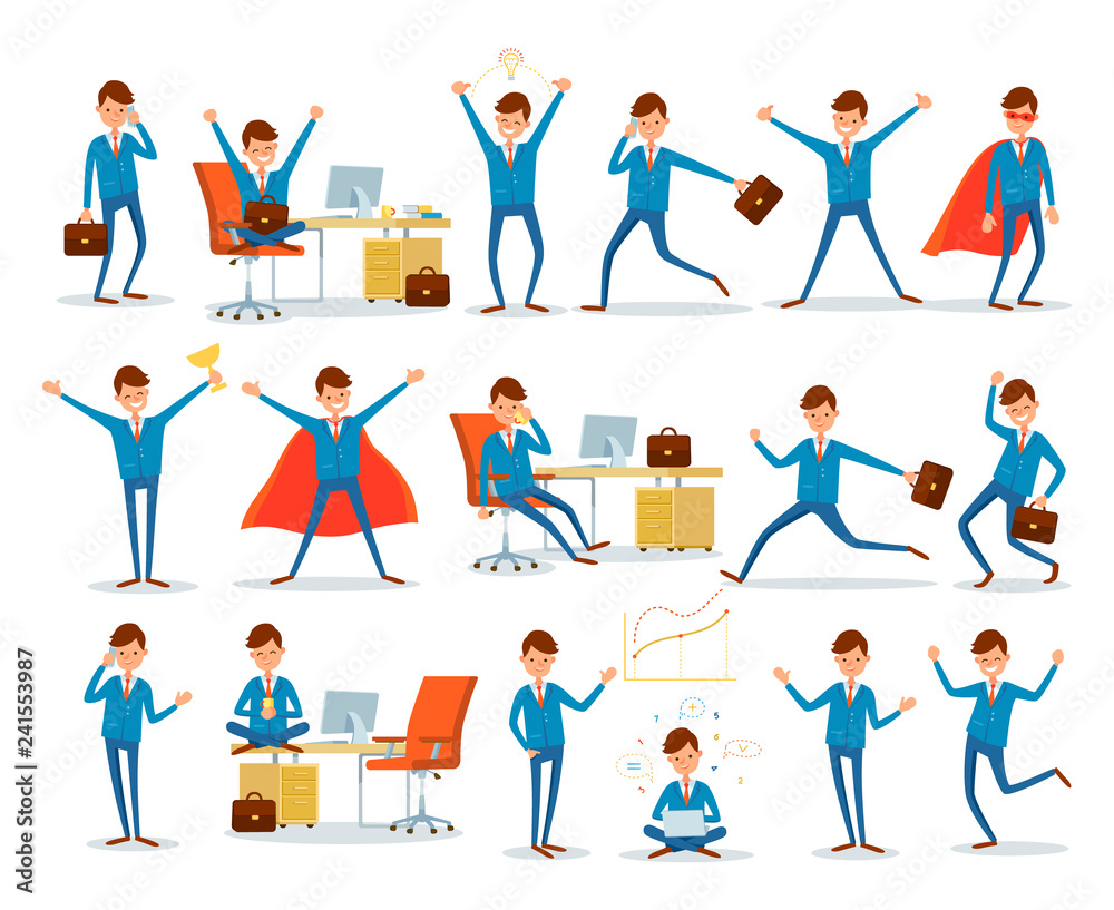 Man Characters of Businessman Working in Office Man Characters of Businessman Working in Office
