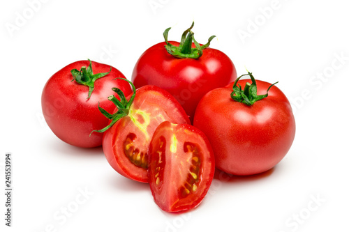red tomato vegetable with cut isolated on white background © NewFabrika