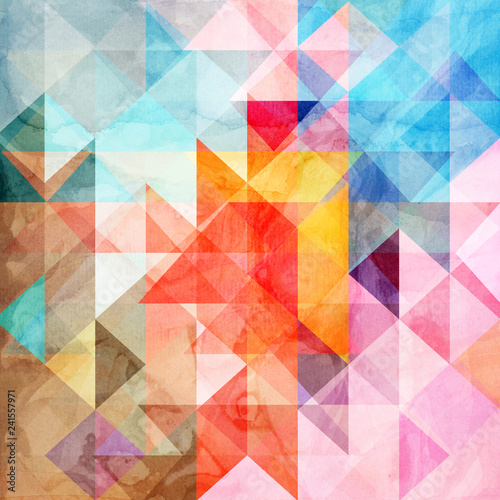 Watercolor abstract background with different geometric