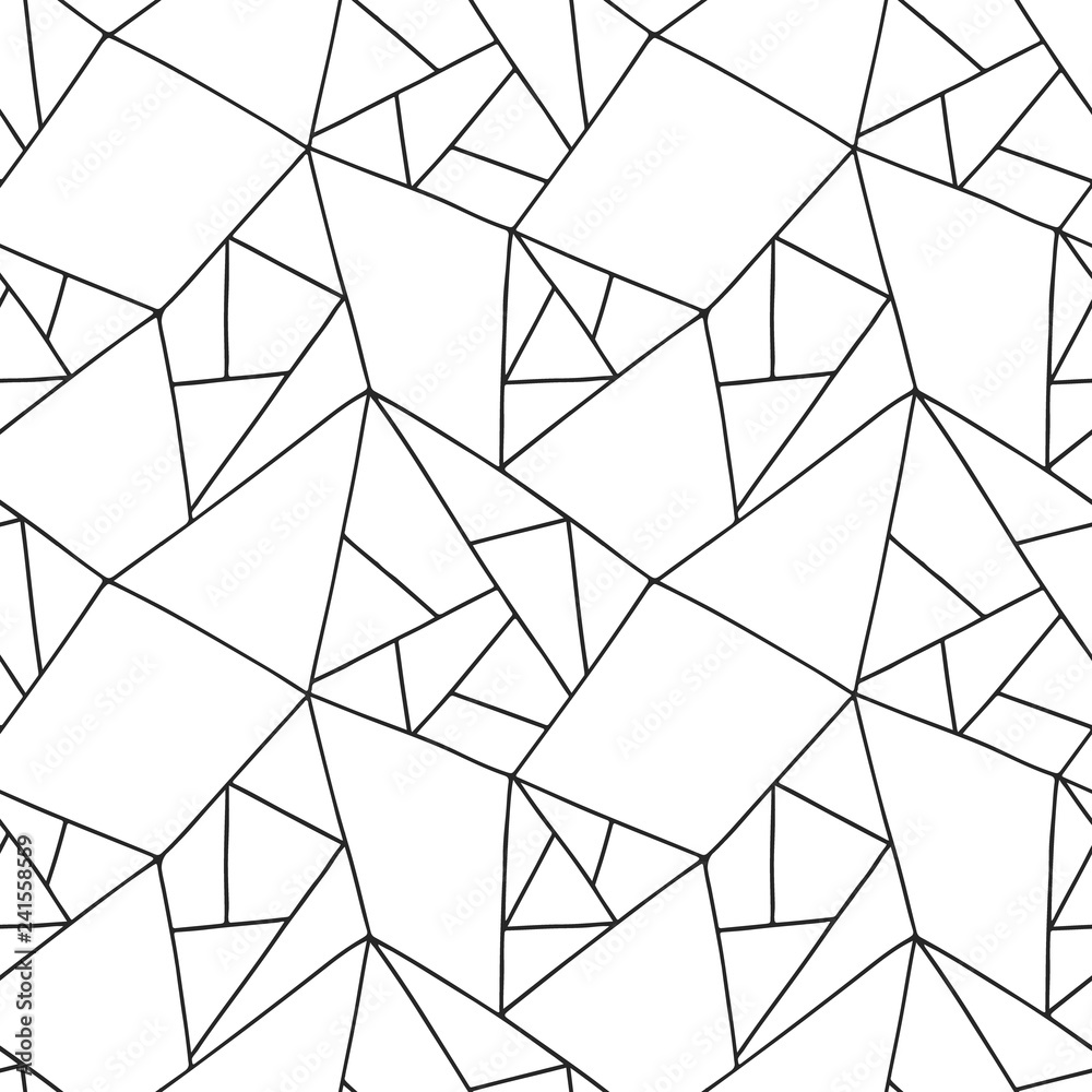 Seamless vector pattern, black and white lined asymmetric geometric  background with rhombus, triangles. Print for decor, wallpaper, packaging,  wrapping, fabric. Triangular graphic design. Line drawing Stock Vector |  Adobe Stock