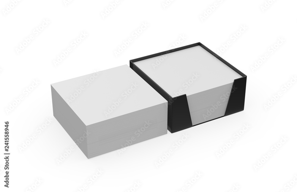Blank note paper plastic holder mock-up on isolated white background, 3d illustration Blank note paper plastic holder mock-up on isolated white background, 3d illustration