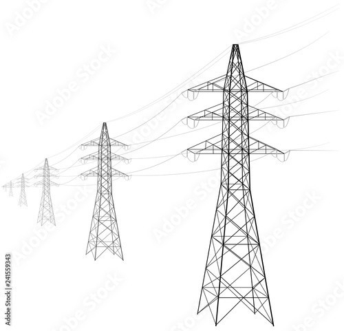 Overhead power line. A number of electro-eaves departing into the distance. Transmission and supply of electricity. Procurement for an article on the cost of electricity or construction of lines.