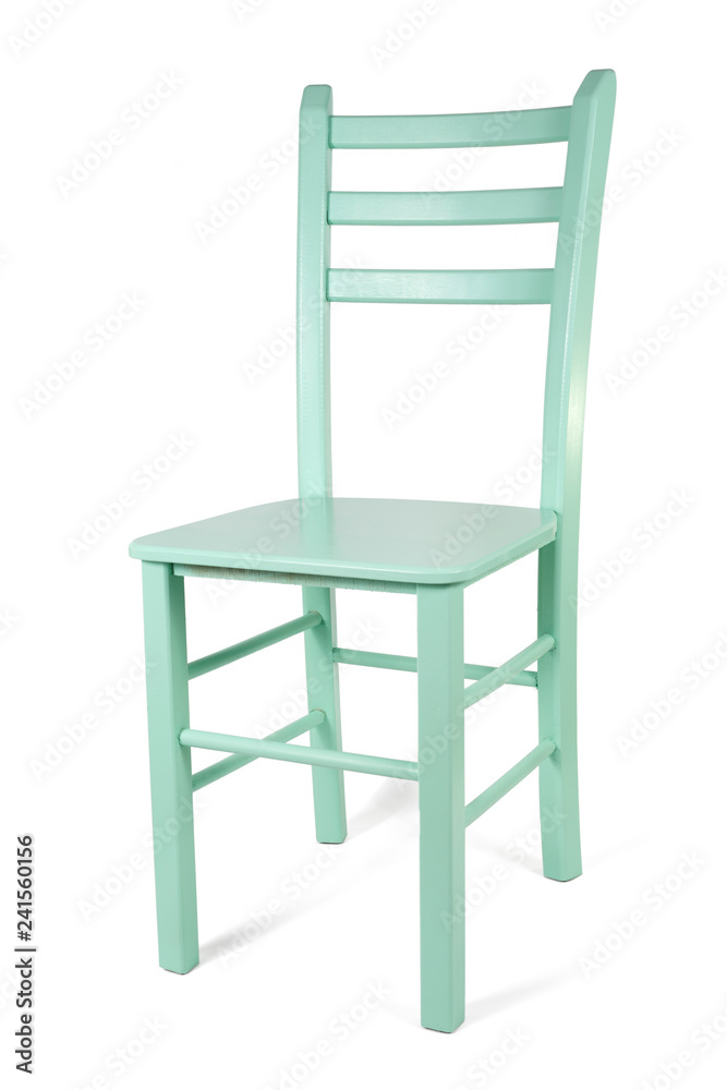 Studio Shot Of Turquoise Wooden Chair Isolated On White Background Studio Shot Of Turquoise Wooden Chair Isolated On White Background