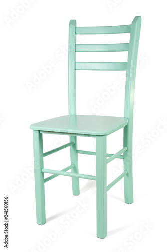 Studio Shot Of Turquoise Wooden Chair Isolated On White Background
