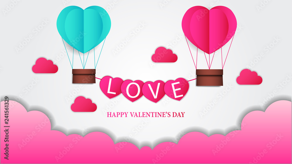 illustration of love and Happy valentine's day banner template . Hearth paper craft cut style. Vector illustration