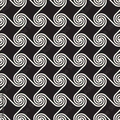 Vector seamless rounded lines mosaic pattern. Thin lines abstract design. Repeating geometric spiral shapes.