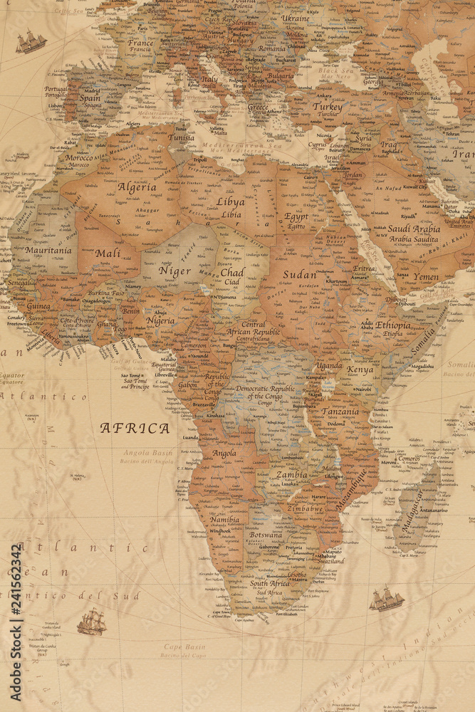 Ancient geographic map of Africa with names of the countries Ancient geographic map of Africa with names of the countries