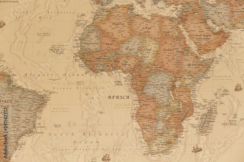 Ancient geographic map of Africa with names of the countries