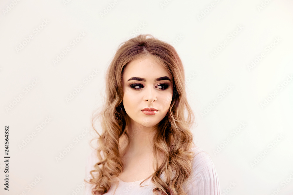 Beautiful model girl with curly hair. Beautiful Young Female wit Beautiful model girl with curly hair. Beautiful Young Female wit