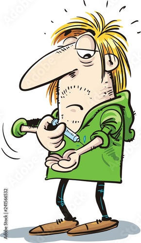 Addiction to the drug. Sick junkie with a syringe
