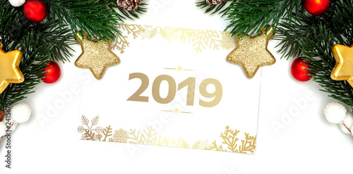 2019 new year's eve holidays greeting card with decoration on background
