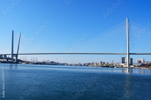 Vladivostok. Golden bridge-cable-stayed bridge over The Golden horn Bay in winter © irinabal18