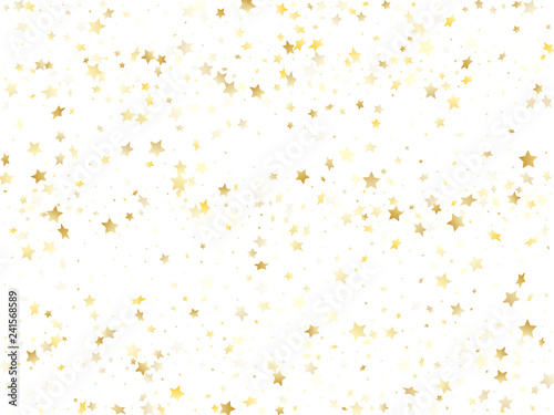 Flying gold star sparkle vector with white background.