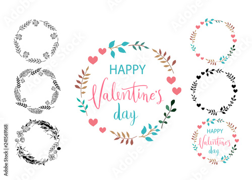 Happy Valentines Day card. Frame set. Perfect for holiday. Flat stylish design. Vector illustration.