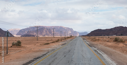 Intercity route passing near the foot of the Red Mountains in the south of Jordan  not far from Maan city