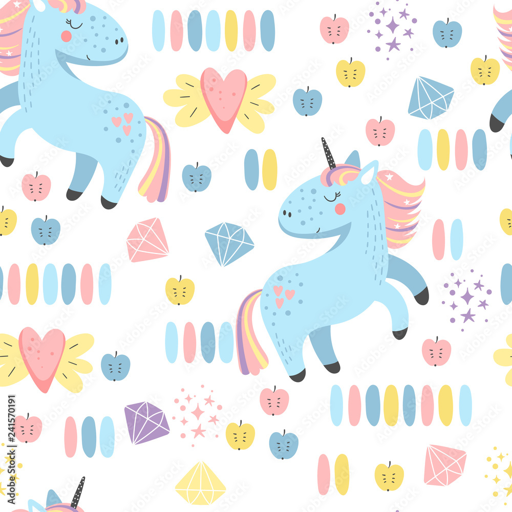 Fototapeta premium Seamless background with unicorns for children