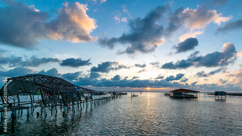 Sunset on the sea with beautiful clouds on blue sky at Yo island, Songkhla, Thailand.