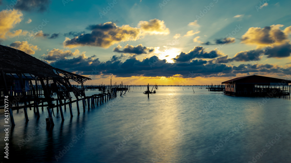 Sunset on the sea with beautiful clouds on blue sky at Yo island, Songkhla, Thailand.