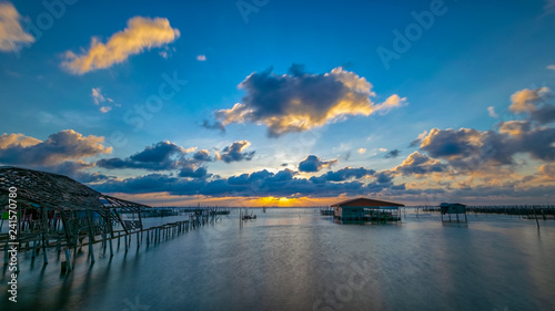 Sunset on the sea with beautiful clouds on blue sky at Yo island, Songkhla, Thailand.