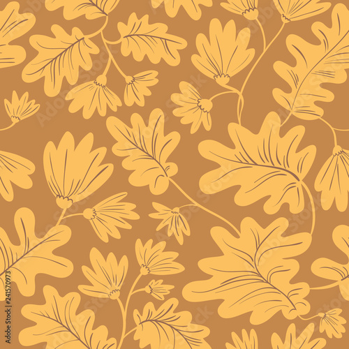 Seamless pattern with flowers and leaves. Floral background with spring or summer blossom.