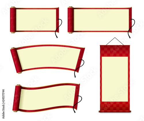 Japanese scroll paper / hanging scroll illustration set (red) 