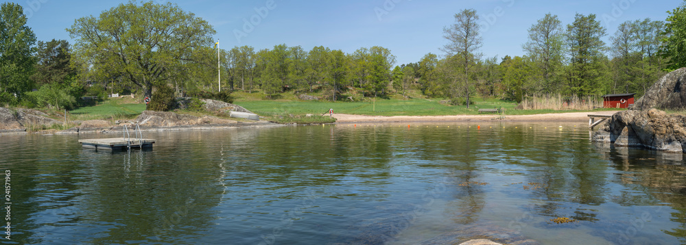 One of Stockholm's finest bathing beaches with, sandy beach, rocky bath, jumping tower and more