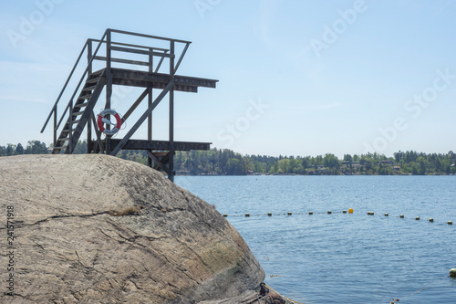 One of Stockholm's finest bathing beaches with, sandy beach, rocky bath, jumping tower and more