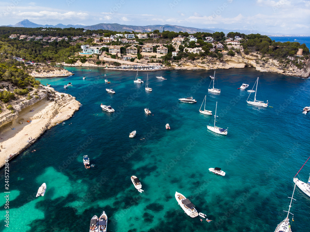 Obraz premium Aerial view, view over the Five Fingers Bay of Portals Vells, Mallorca, Balearic Islands, Spain