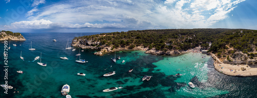 Aerial view, view over the Five Fingers Bay of Portals Vells, Mallorca, Balearic Islands, Spain photo