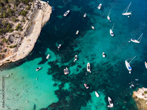 Aerial view, view over the Five Fingers Bay of Portals Vells, Mallorca, Balearic Islands, Spain