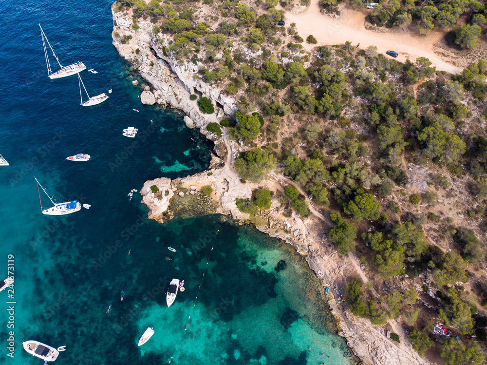 Aerial view, view over the Five Fingers Bay of Portals Vells, Mallorca, Balearic Islands, Spain