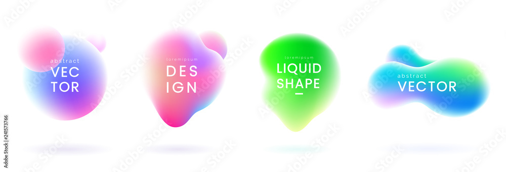 Liquid gradient blobs set. Abstract fluid shapes with chameleon effect. Colorful liquid badges. Decorative elements for your design. Vector eps 10.