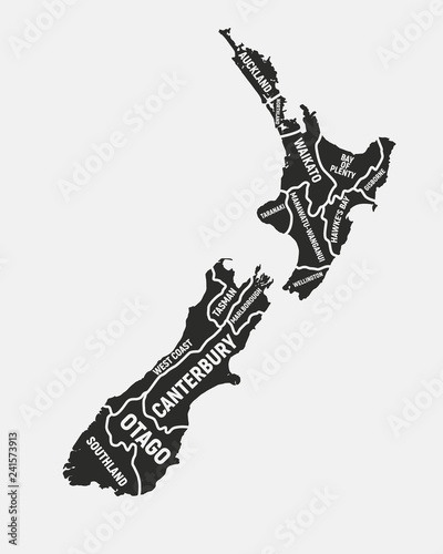 Map of the New Zealand with territories isolated on a white background. New Zealand background. New Zealand poster map. Vector illustration