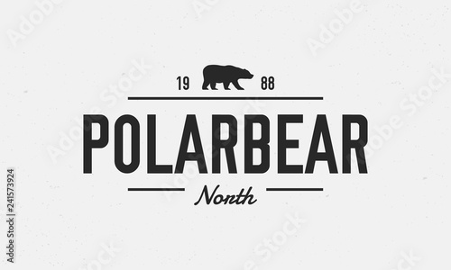 Polar Bear logo, retro print. Bear silhouette. Trendy vintage style. Logo and Poster template with grunge texture. Vector illustration
