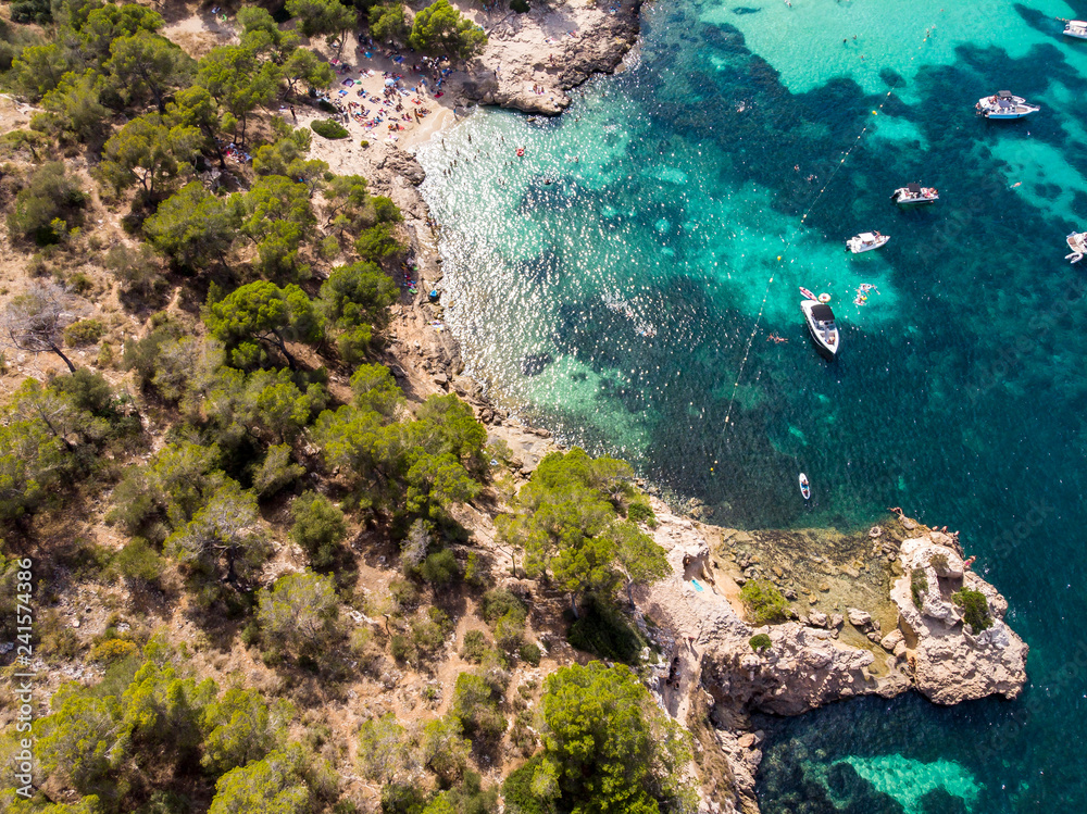 Aerial view, view over the Five Fingers Bay of Portals Vells, Mallorca, Balearic Islands, Spain