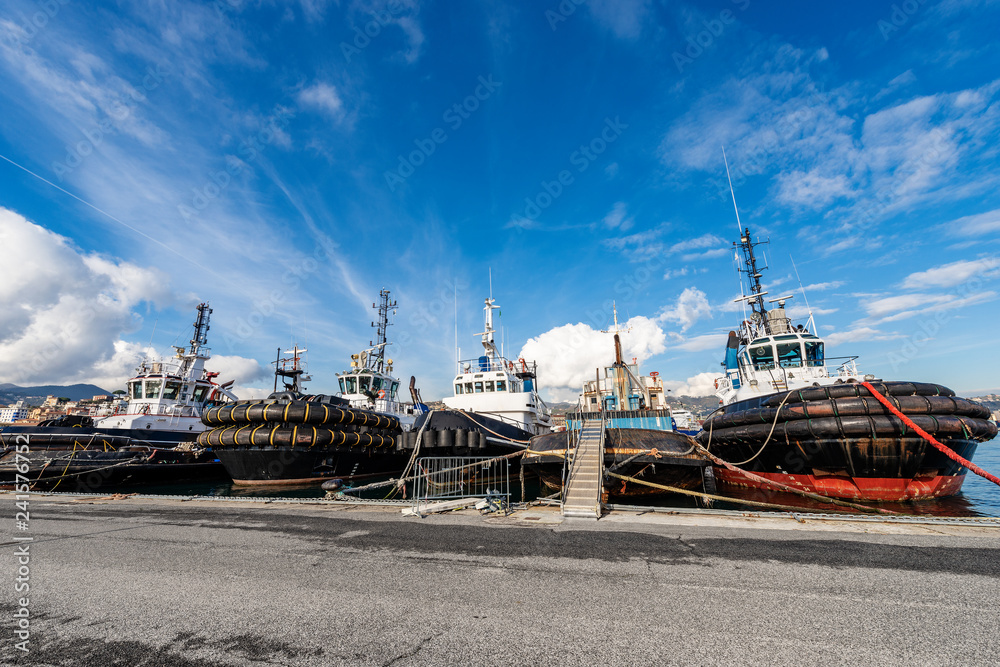 Fototapeta premium Tugboats in the Harbor of La Spezia Italy