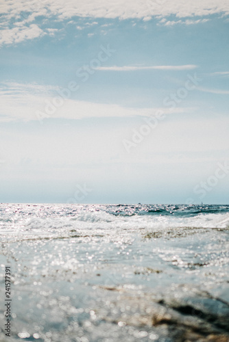 Waves breaking beach