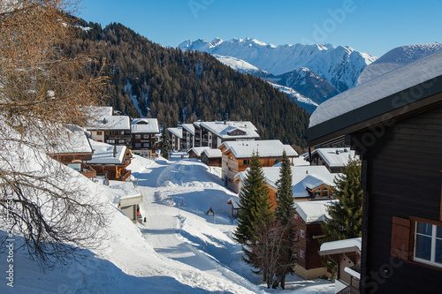 Dorf Bettmeralp im Winter, Goms, Wallis, Schweiz