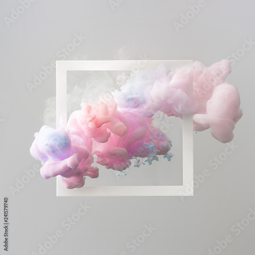 Abstract pastel pink and blue color paint with pastel gray background. Fluid composition with copy space. Minimal natural luxury. photo