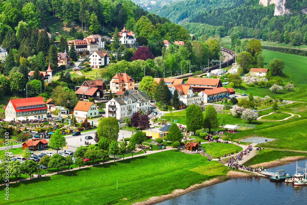 Village of Rathen in Saxon Switzerland National park, popular travel destination in Germany - obrazy, fototapety, plakaty 