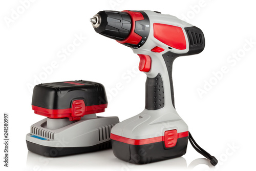 Obraz na płótnie cordless drill, battery and charger