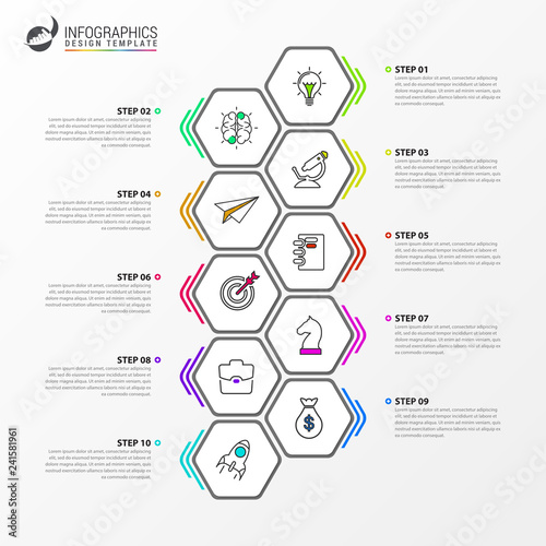 Infographic design template. Timeline concept with 10 steps
