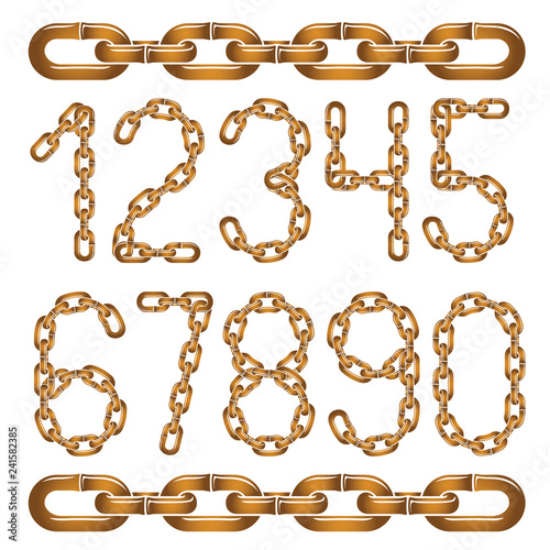 Modern vector digits numerals collection. Elegant numbers can be used in poster design. Made with iron chain, linked connection.