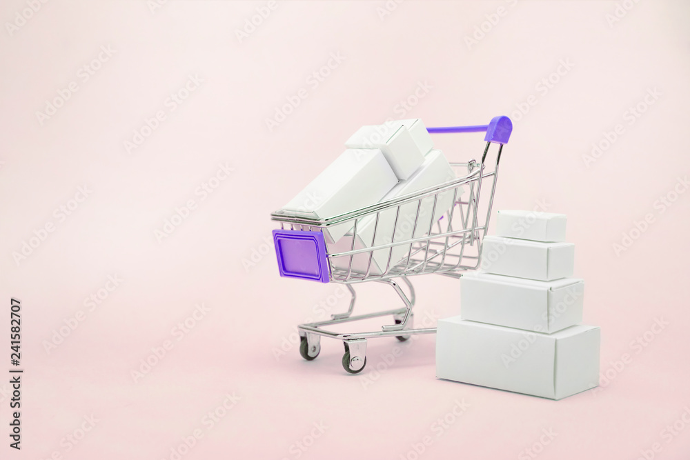 shopping cart with clean paper boxes