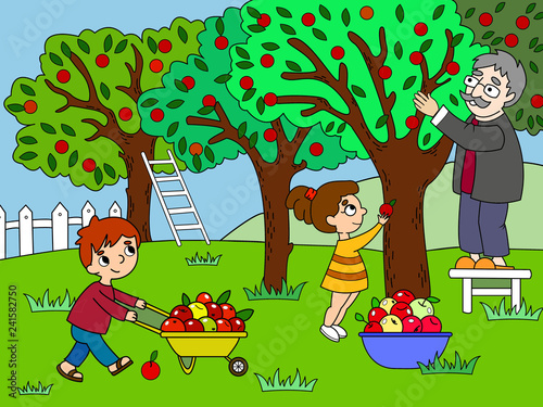 Kids cartoon on the theme of harvest vector