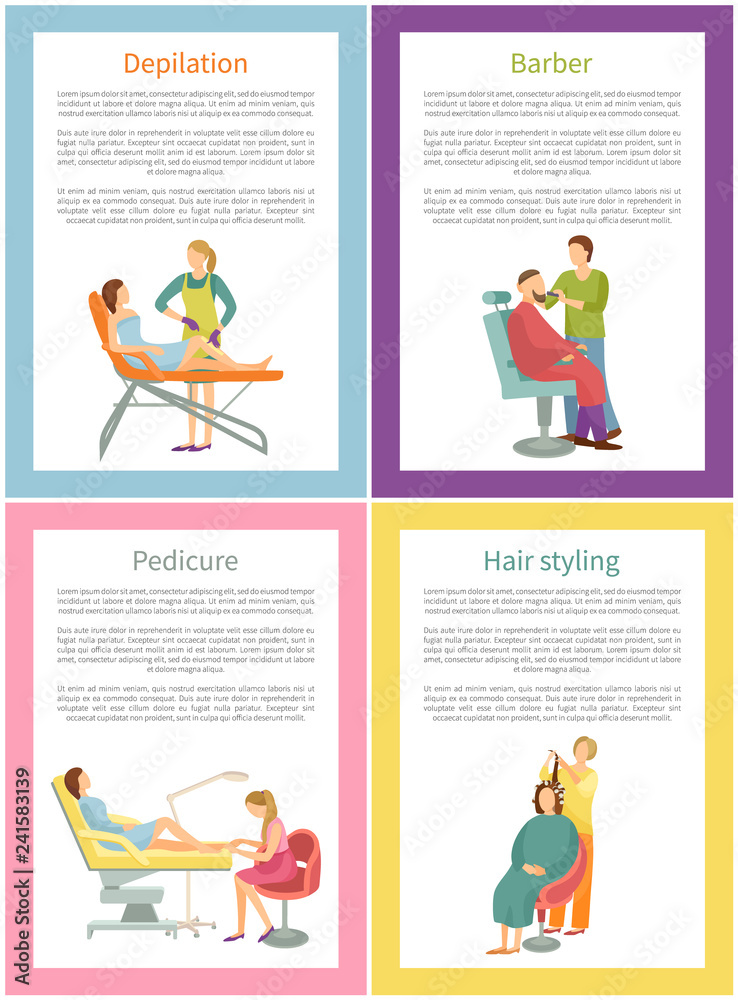 Depilation and Barber Care Posters Text Set Vector