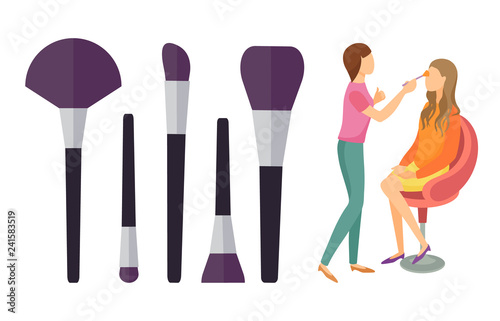 Visage Makeup Visagiste and Brushes Set Vector